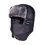 SYPVRY Bluetooth Winter Trapper Hat for Men Women Wireless Headphones Winter Bomber Snow Hat with Ear Flaps Windproof Face Cover, Black