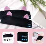 SYPVRY Kids Wireless Sleep Headphones Bluetooth Headband Breathable Headband for Study Sleep Sport Girls Boy Cute Cat Headband