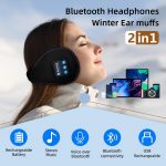 SYPVRY Wireless Adjustable Bluetooth Earmuffs Headphones Winter Ear Warmer with Microphones Women Men Warm Music Ear Muffs, Black