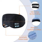 SYPVRY Cotton Sleep Eye Mask Bluetooth Headphones for Women Men, Blindfold Bluetooth Sleep Mask Music Eye Cover with Speakers, Airplane Travel Accessories, Black