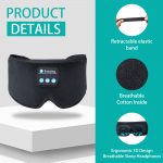 SYPVRY Blackout Sleep Eye Mask Bluetooth 3D Wireless Headphones, Women Men Adjustable Music Sleep Mask with Speakers, Black