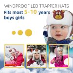 SYPVRY Kids Led Winter Trapper Hat with Light, Warm Winter Snow Hat with Ear Flaps Boys Girls Cute Ushanka Hat Christmas Gift, Brown