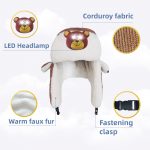 SYPVRY Kids Led Winter Trapper Hat with Light, Warm Winter Snow Hat with Ear Flaps Boys Girls Cute Ushanka Hat Christmas Gift, Brown