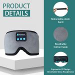 SYPVRY Blackout Sleep Eye Mask Bluetooth 3D Wireless Headphones, Women Men Adjustable Music Sleep Mask with Speakers, Grey