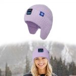 SYPVRY Bluetooth Beanie Hat Wireless Headphone, Men Women Winter Knit Hat with Ear Flaps Music Speaker Hat Outdoor Walking Cap, Purple