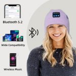 SYPVRY Bluetooth Beanie Hat Wireless Headphone, Men Women Winter Knit Hat with Ear Flaps Music Speaker Hat Outdoor Walking Cap, Purple