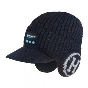 Winter Beanie Bluetooth with Visor Earflaps for Men Women Wireless Bluetooth Headphones Brim Knit Hat Fleece Lined Cold Weather Hat