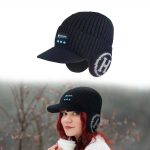 Winter Beanie Bluetooth with Visor Earflaps for Men Women Wireless Bluetooth Headphones Brim Knit Hat Fleece Lined Cold Weather Hat